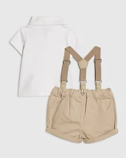 Baby Boys Beige Bear Polo Shorts Set