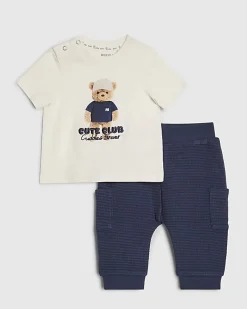 Baby Boys Cream Super Cute Bear T-Shirt Set