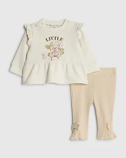 Baby Girls Beige Bear Peplum Sweatshirt Set