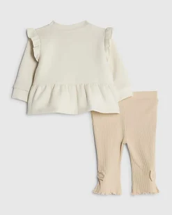 Baby Girls Beige Bear Peplum Sweatshirt Set