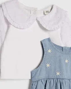 Baby Girls Denim Daisy Romper 3 Piece Set