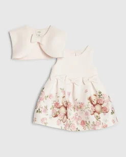 Baby Girls Pink Bear Bow Floral Dress