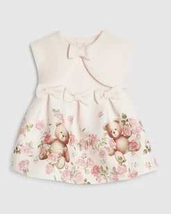 Baby Girls Pink Bear Bow Floral Dress