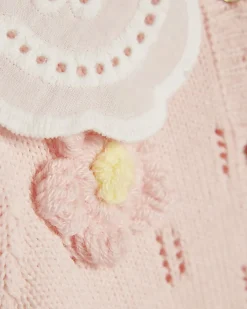 Baby Girls Pink Broderie Daisy Knit Top Set
