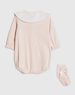 Baby Girls Pink Rose Bodysuit And Socks Set