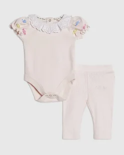 Baby Girls Pink Rosette Bodysuit Set
