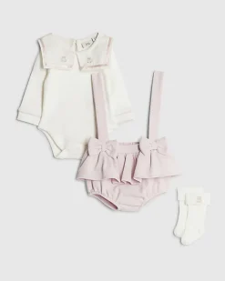 Baby Girls Pink Sailor Collar Romper Set