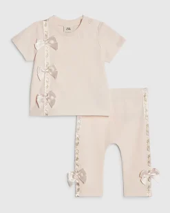 Baby Girls Pink Satin Bow T-Shirt Set