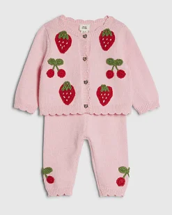 Baby Girls Pink Strawberry Cardigan Set
