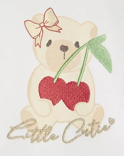 Baby Girls White Cutie Cherry Bear Top Set