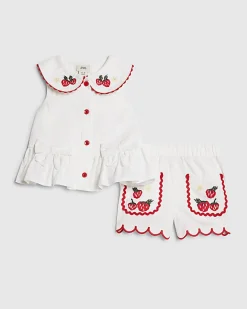 Baby Girls White Strawberry Peplum Blouse Set