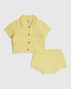 Baby Girls Yellow Daisy Cardigan Shorts Set