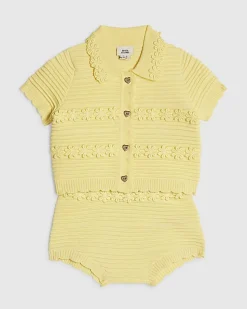 Baby Girls Yellow Daisy Cardigan Shorts Set