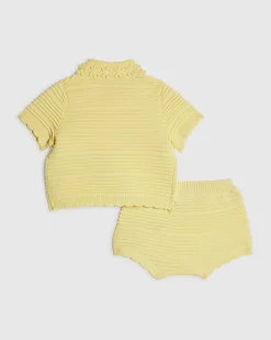 Baby Girls Yellow Daisy Cardigan Shorts Set