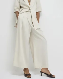 Beige Ankle Grazer Tailored Trousers