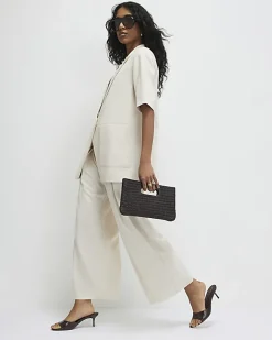 Beige Ankle Grazer Tailored Trousers