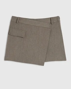 Beige Asymmetric Pocket Front Skort