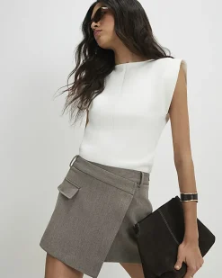 Beige Asymmetric Pocket Front Skort