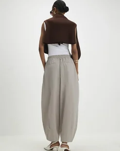 Beige Barrel Leg Pleated Trousers