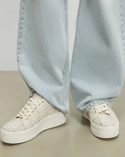 Beige Boucle Platform Trainers