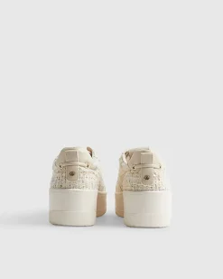 Beige Boucle Platform Trainers