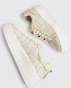 Beige Boucle Platform Trainers