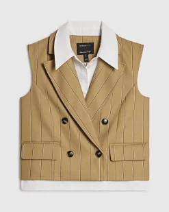 Beige Boxy Pinstripe Hybrid Waistcoat