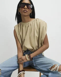 Beige Bubble Hem T-Shirt
