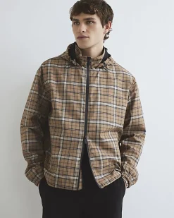 Beige Check Hooded Jacket
