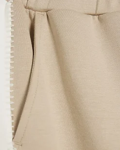 Beige Colour Blocked Wide Leg Trousers