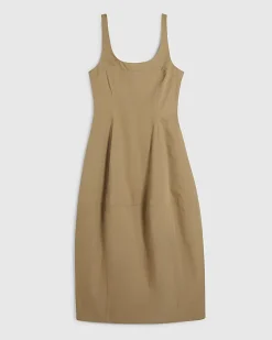 Beige Cotton Blend Cocoon Midi Dress