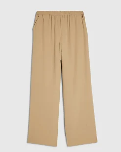 Beige Crepe Wide Leg Trousers