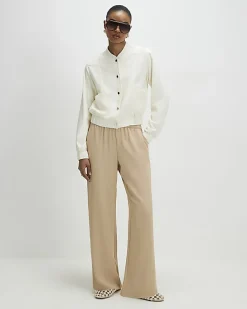 Beige Crepe Wide Leg Trousers