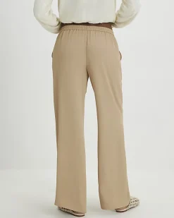 Beige Crepe Wide Leg Trousers