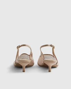 Beige Diamante Mesh Slingback Court Heels