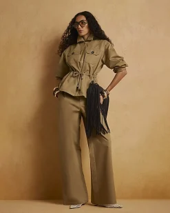 Beige Drawstring Waist Trousers