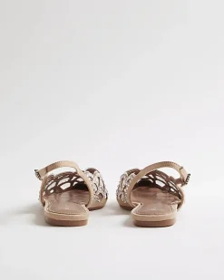 Beige Embellished Flat Shoes
