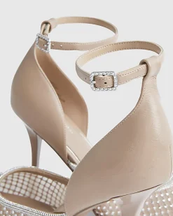 Beige Embellished Mesh Court Heels