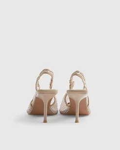 Beige Embellished Slingback Court Heels