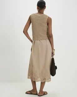 Beige Embroidered Hem Knitted Hybrid Dress