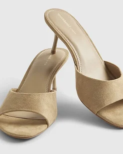 Beige Faux Suede Mule Kitten Heels