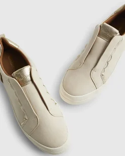 Beige Faux Suede Scalloped Slip On Trainers