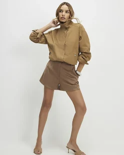 Beige Faux Suede Tailored Shorts