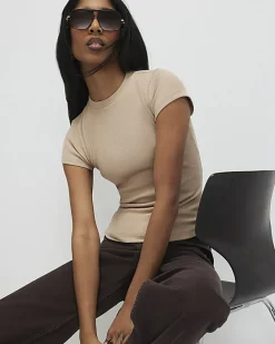 Beige Fitted Rib T-Shirt