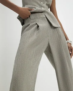 Beige Flecked Wide Leg Trousers