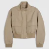 Beige Funnel Neck Bomber Jacket
