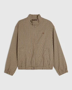 Beige Funnel Neck Check Harrington Jacket