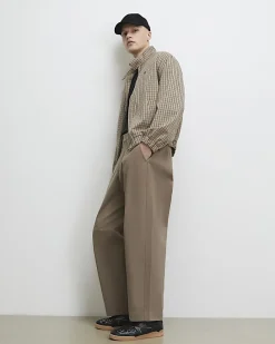 Beige Funnel Neck Check Harrington Jacket