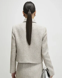 Beige Herringbone Pocket Detail Jacket