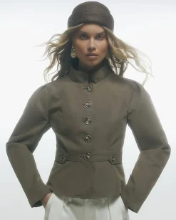 Beige High Neck Fitted Jacket